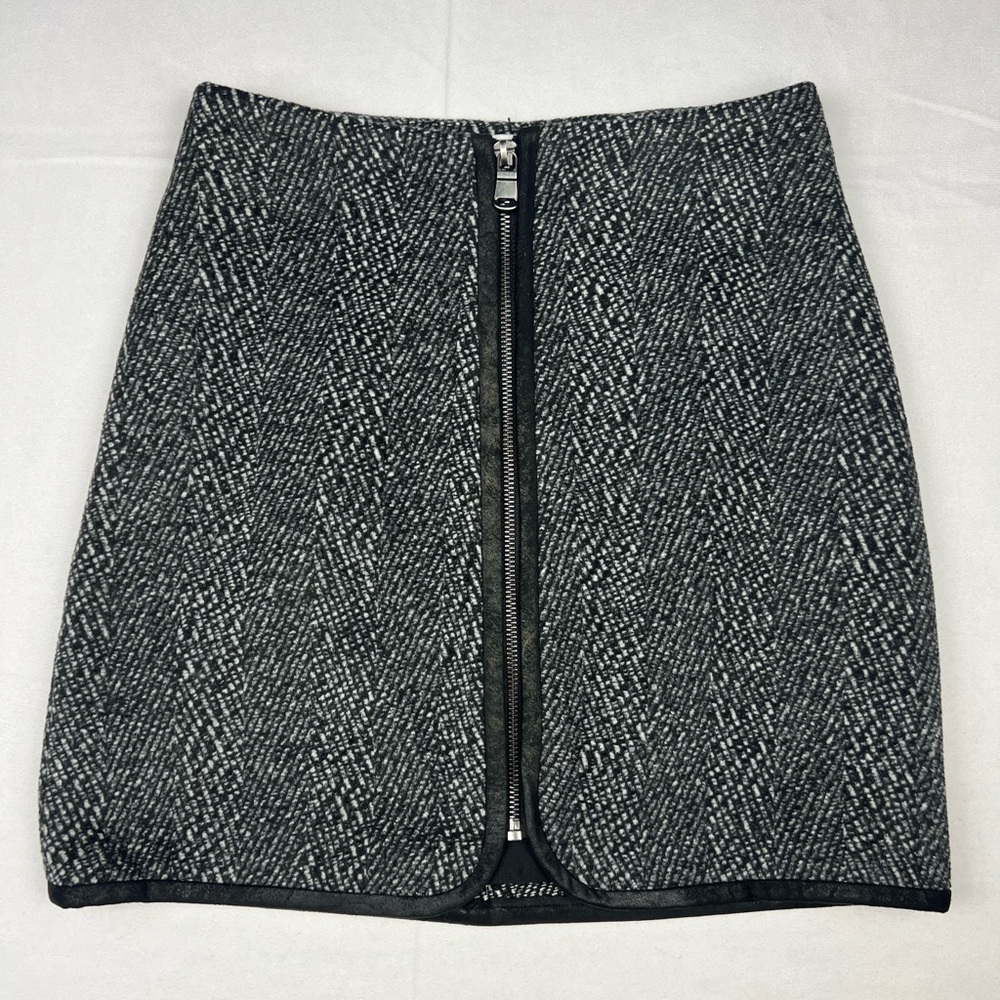Highline Collective Herringbone Mini Skirt Full Zip Faux Leather Trim Chevron XS